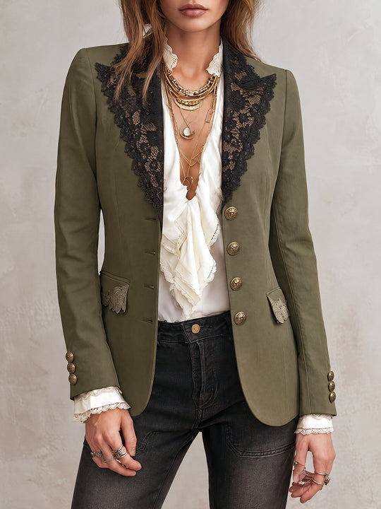 Olive Nomad Lace-Lapel Blazer