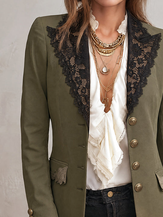 Olive Nomad Lace-Lapel Blazer