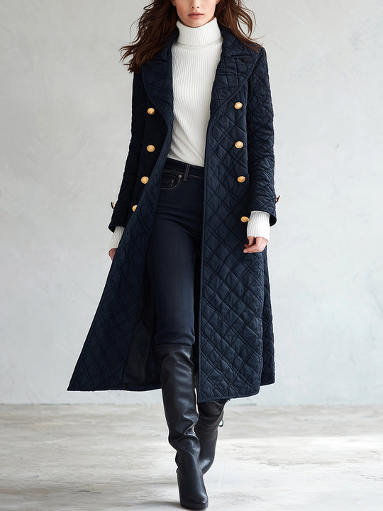 Vintage Bohemian Midnight Quilted Double-Breasted Duster Coat