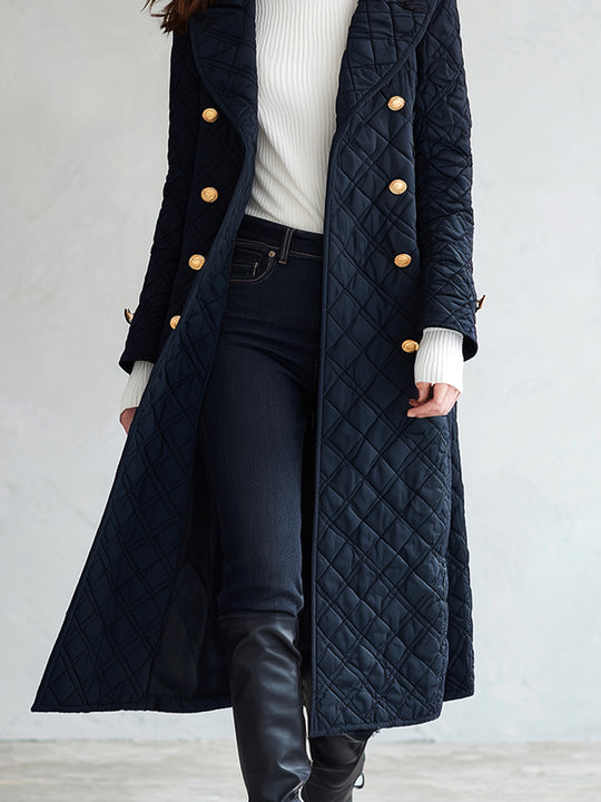 Vintage Bohemian Midnight Quilted Double-Breasted Duster Coat