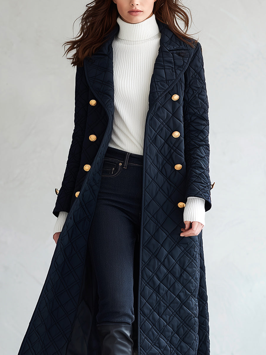 Vintage Bohemian Midnight Quilted Double-Breasted Duster Coat