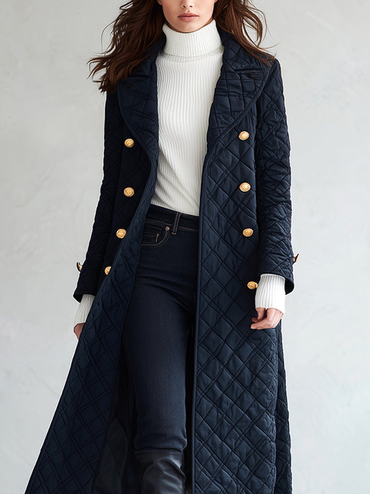 Vintage Bohemian Midnight Quilted Double-Breasted Duster Coat