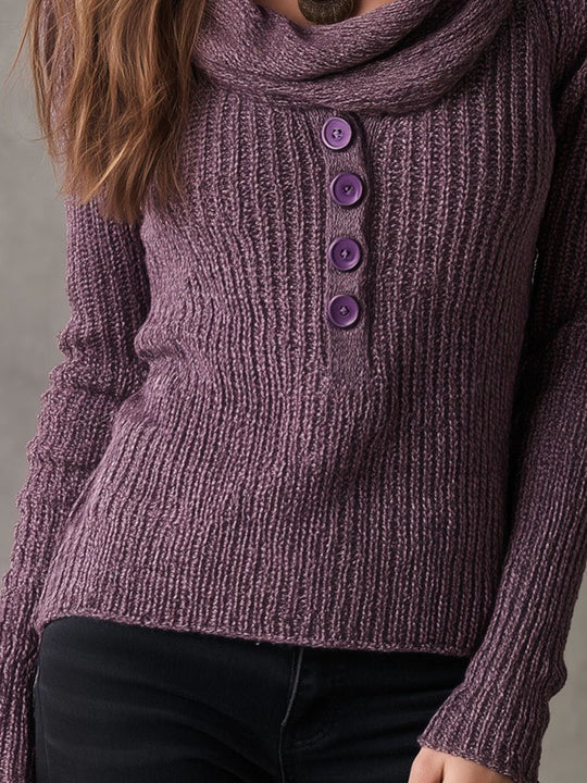 Boho Vintage Cowl Neck Pullover Heather Purple Knit Sweater