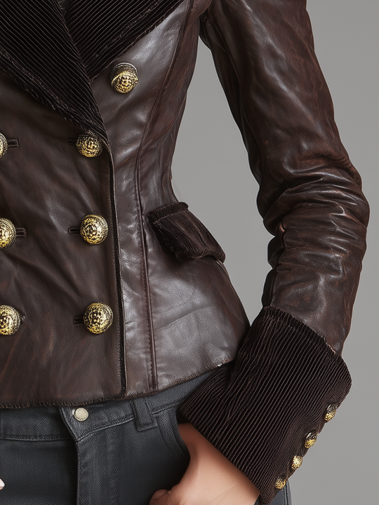 Vintage Dark Brown Double-Breasted Leather Jacket