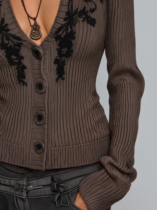Romantic Mocha Ribbed Cardigan