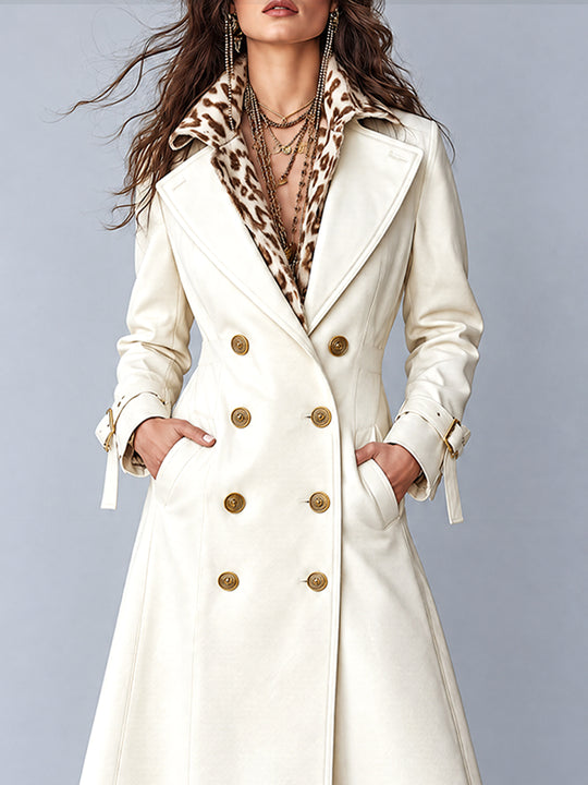 Vintage Bohemian Ivory Double-Breasted Trench Coat