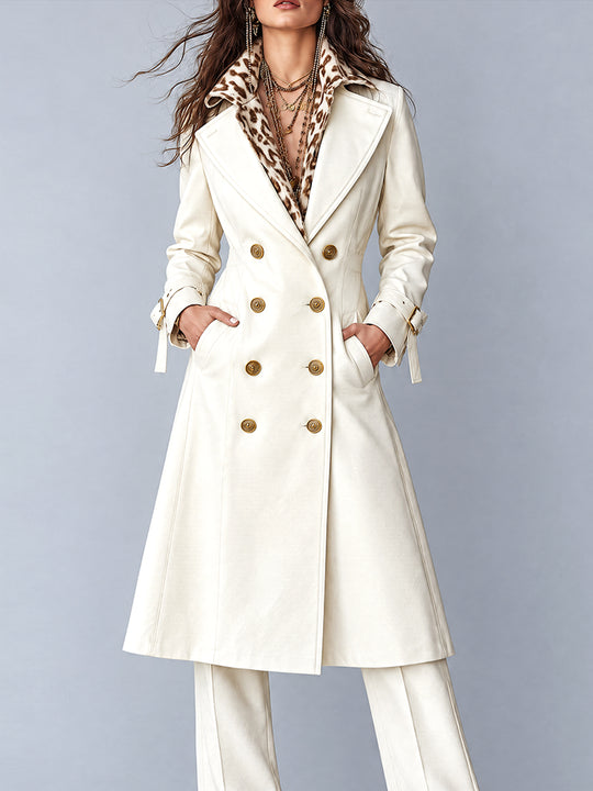 Vintage Bohemian Ivory Double-Breasted Trench Coat