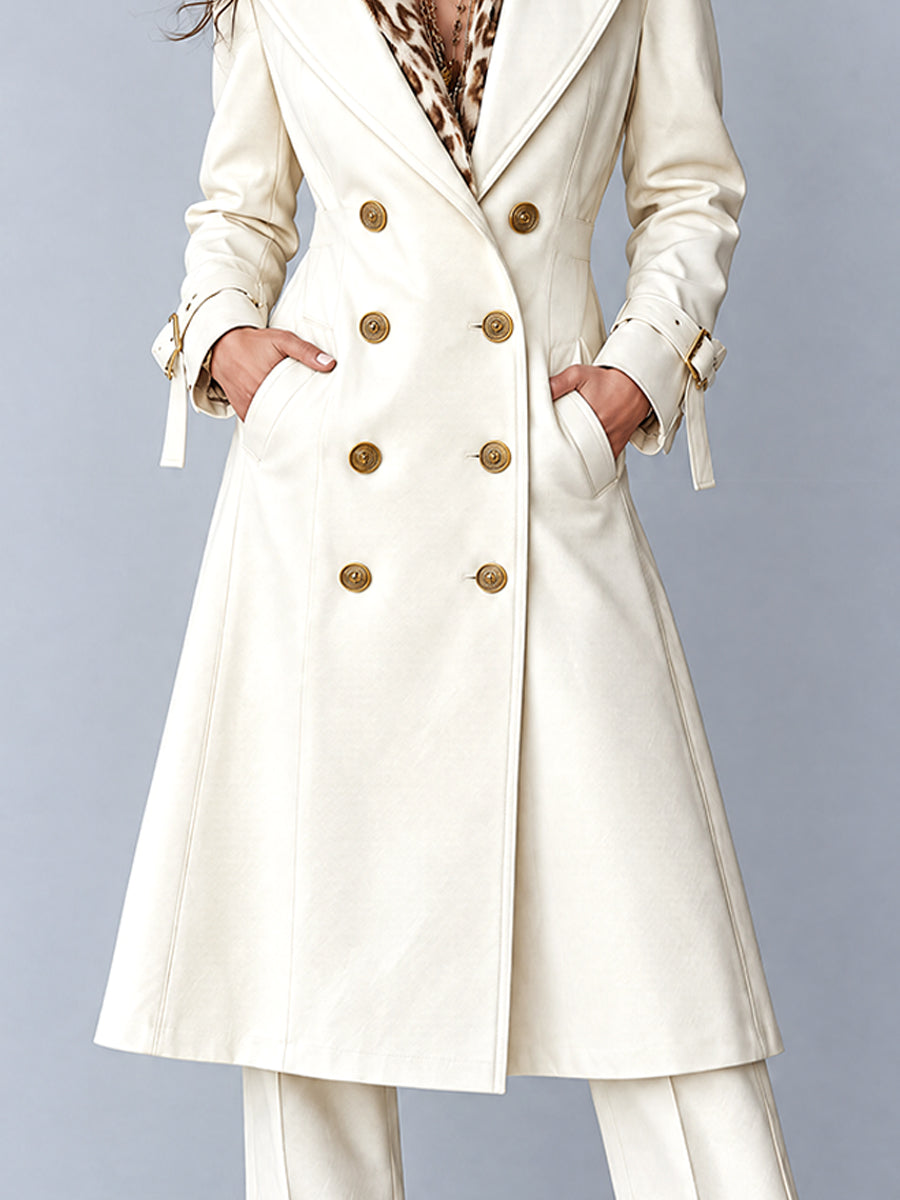 Vintage Bohemian Ivory Double-Breasted Trench Coat