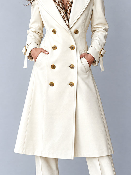 Vintage Bohemian Ivory Double-Breasted Trench Coat