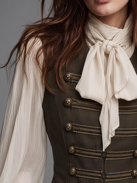 Vintage Brown Military Button Tailored Vest
