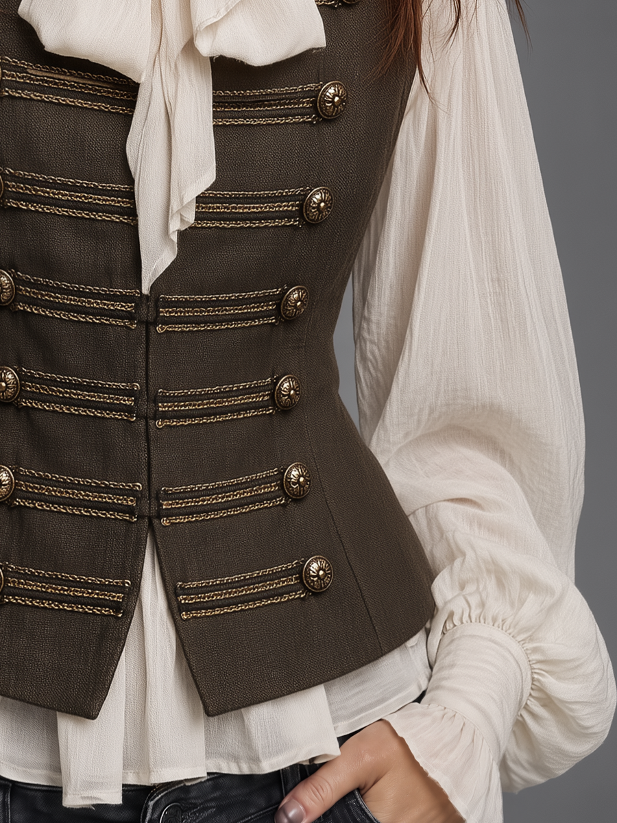 Vintage Brown Military Button Tailored Vest