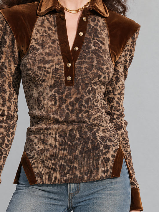 Cocoa Nomad Leopard Velvet-Trim Top