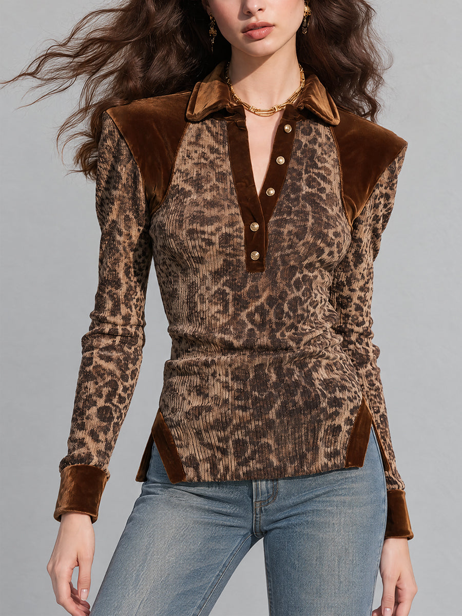 Cocoa Nomad Leopard Velvet-Trim Top