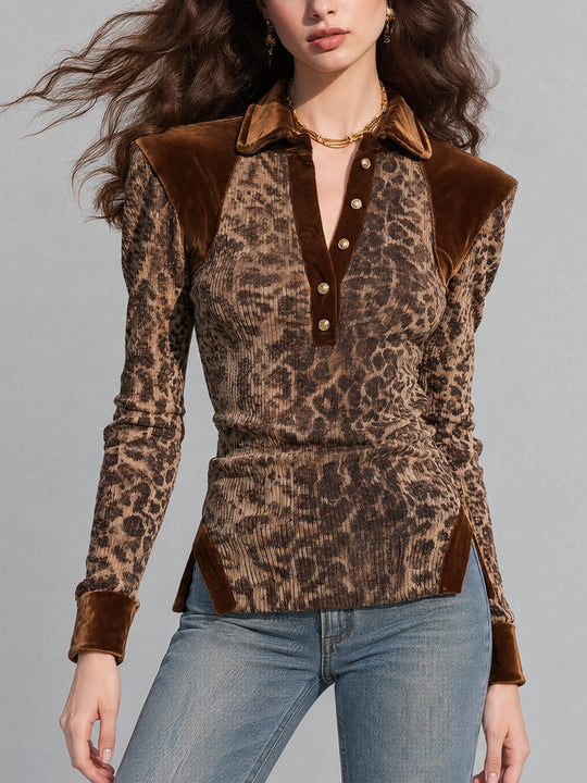 Cocoa Nomad Leopard Velvet-Trim Top