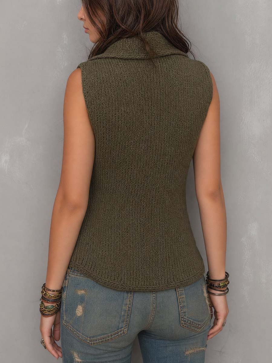 Vintage-style Asymmetric Single-button Knit Vest