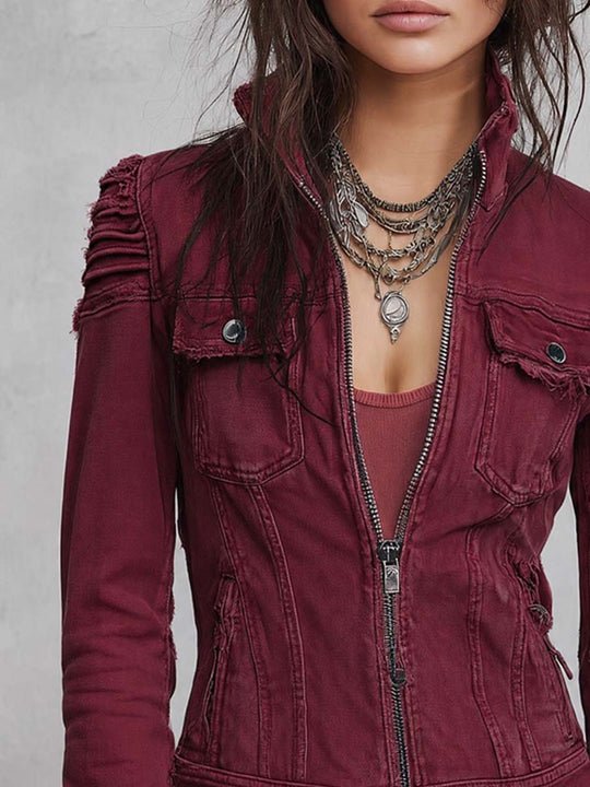 Distressed Fringed Hem Denim Blouse
