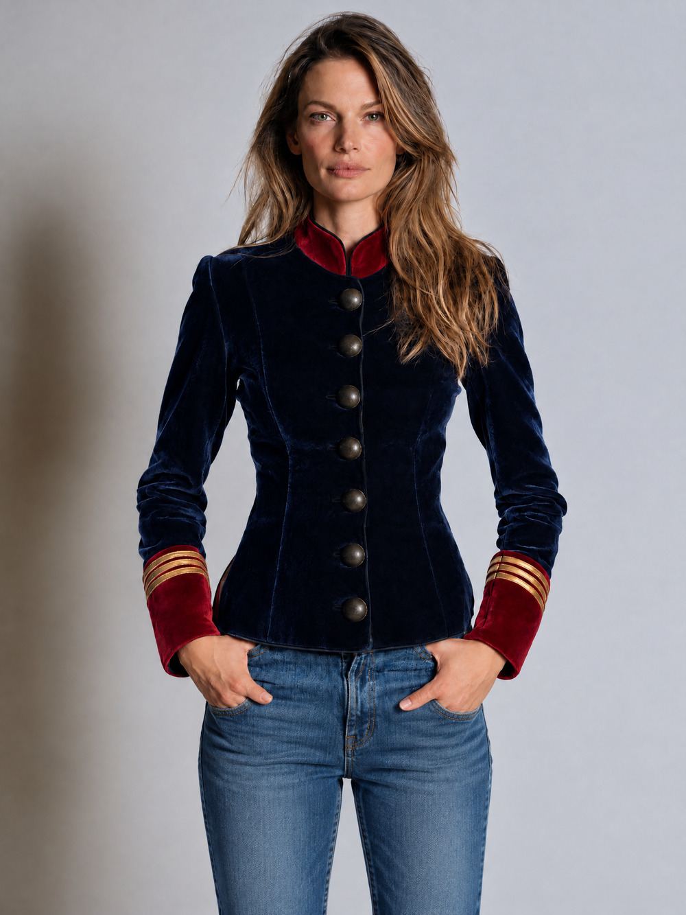 Vintage Antique Metal Button Regal Velvet Blazer