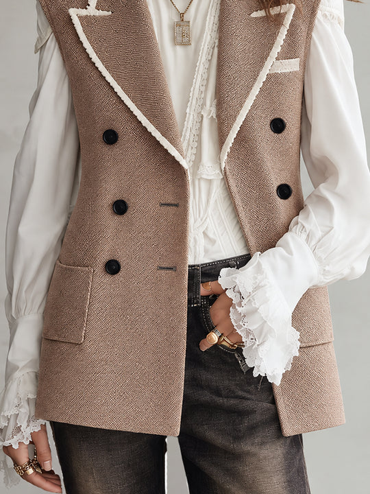 Vintage Bohemian Taupe Piped Tailored Vest