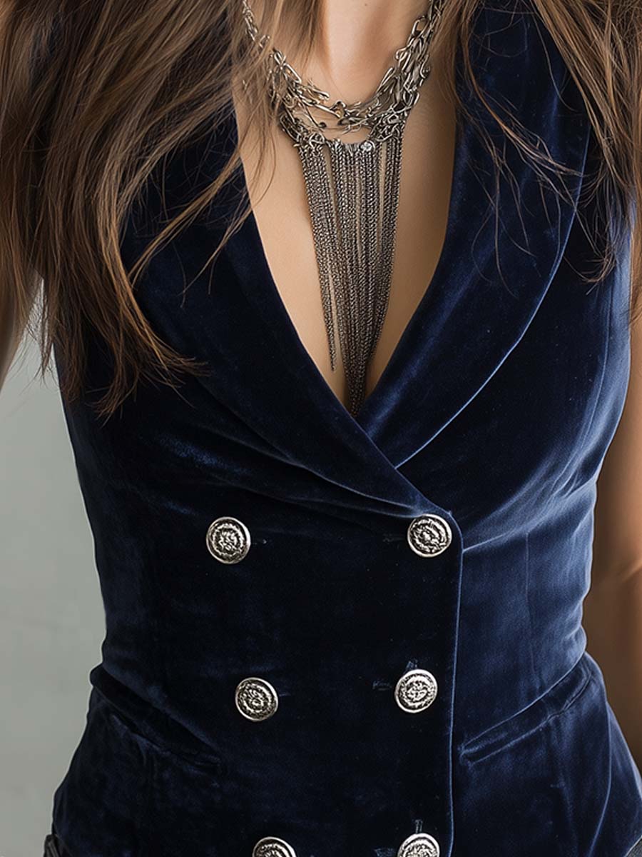 Double-breasted Polyester Velvet Vest