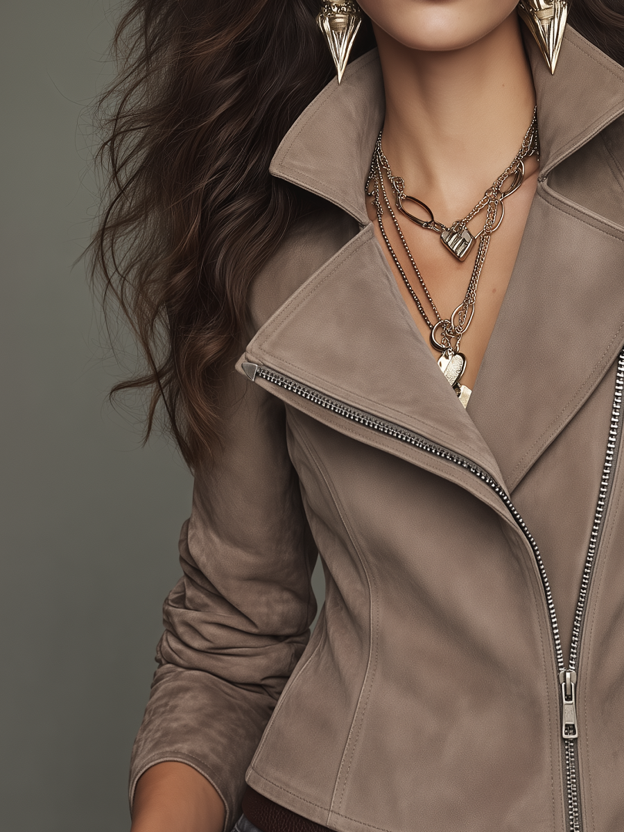 Vintage Taupe Asymmetric Zip Moto Jacket
