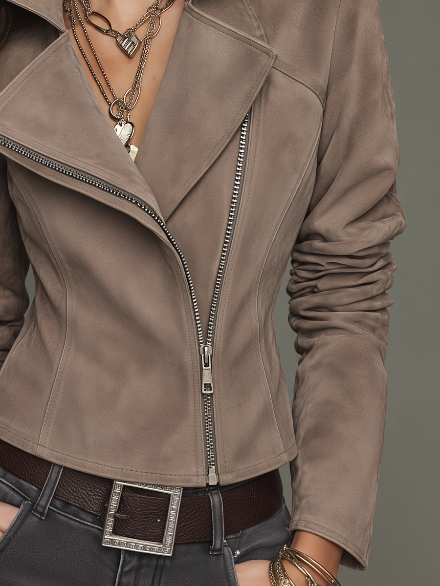 Vintage Taupe Asymmetric Zip Moto Jacket
