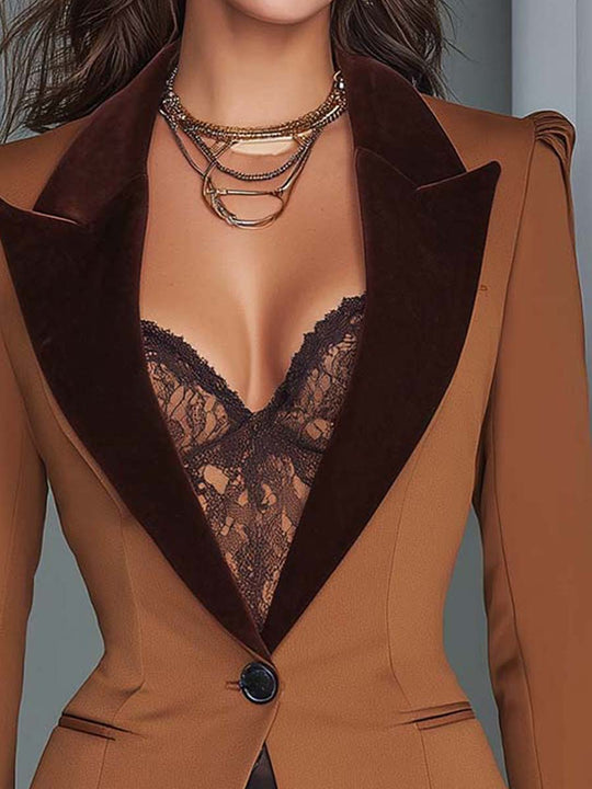 Retro Velvet Lapel Lace Cuff Slim-fit Blazer