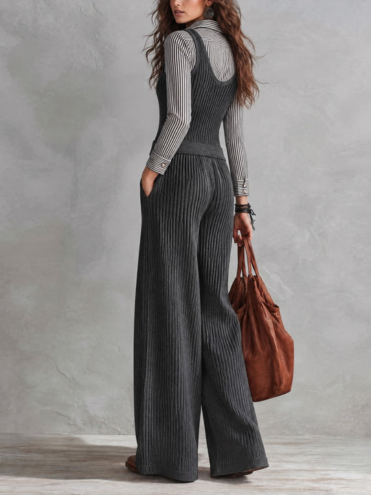 Women's Ribbed Knit Sleeveless Wide-Leg Jumpsuit