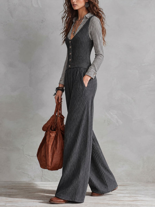 Women's Ribbed Knit Sleeveless Wide-Leg Jumpsuit
