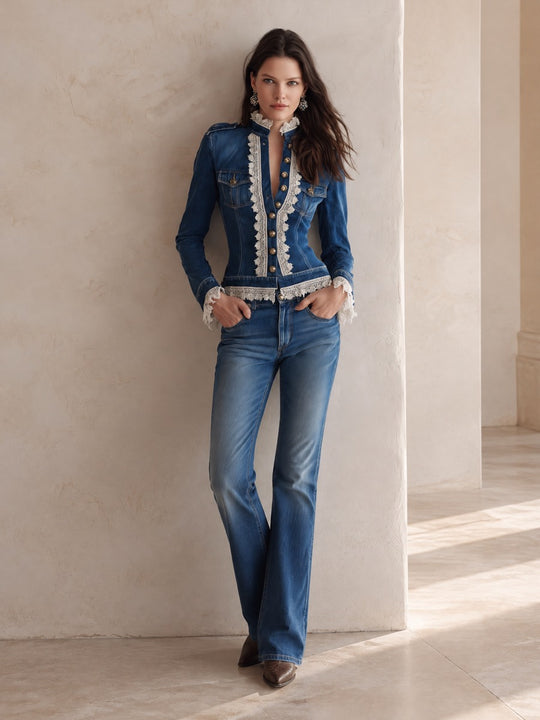 Women's Blue Fitted Denim Jacket