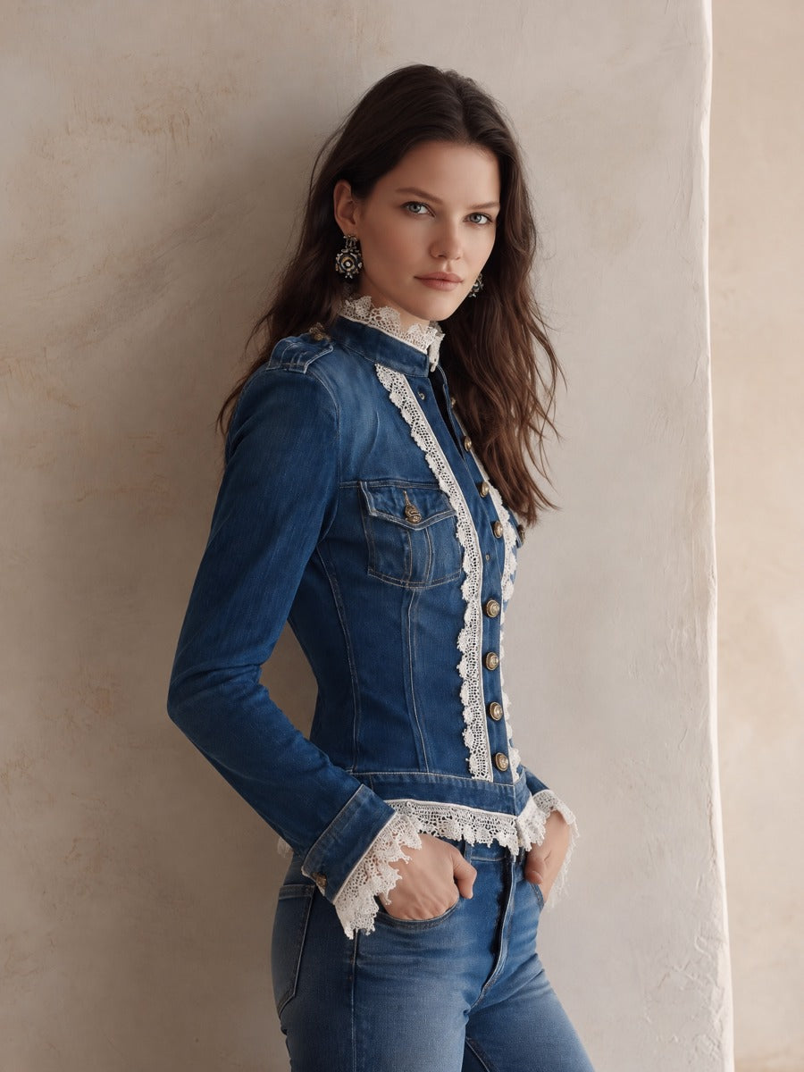 Women's Blue Fitted Denim Jacket