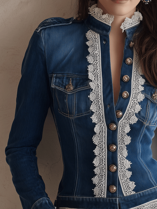 Women's Blue Fitted Denim Jacket
