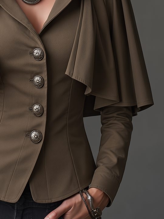 Vintage Taupe Brown Cape Shoulder Button Front Fitted Jacket