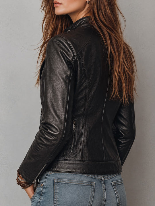 Vintage Faux Leather Asymmetric Zip Biker Jacket