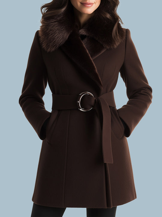 Stylish Fur Collar Lined Thick Warm Wool Coat