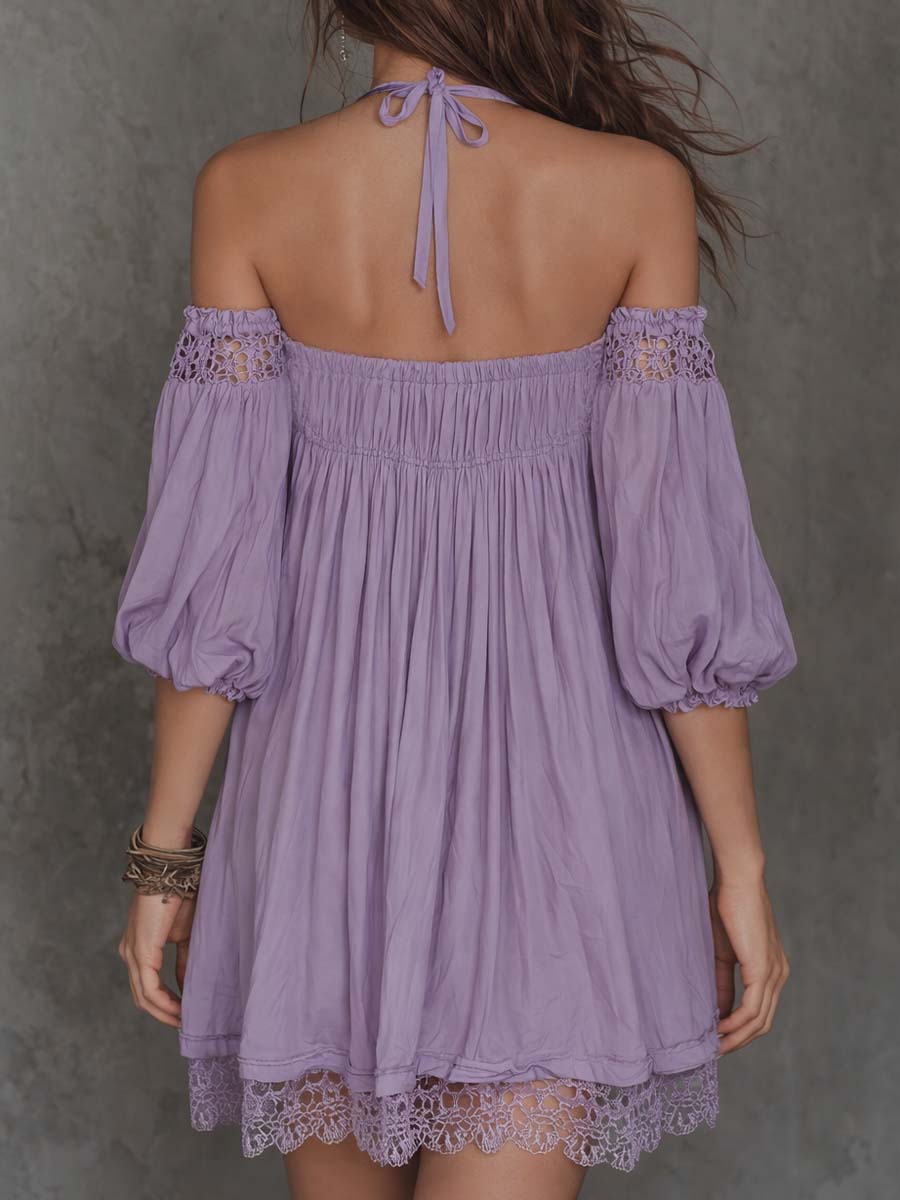 Vintage Softness Embroidered Off-Shoulder Mini Dress