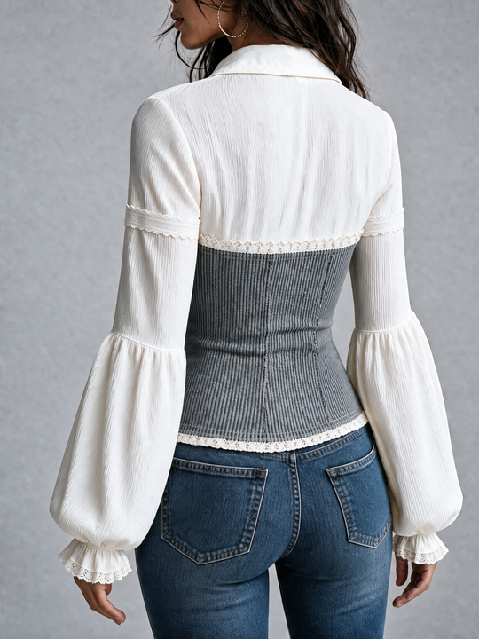 Faux Two-Piece Shirt And Ribbed Corset Top