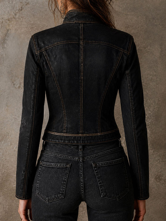 Vintage Military Gold-Trim Faux Leather Jacket