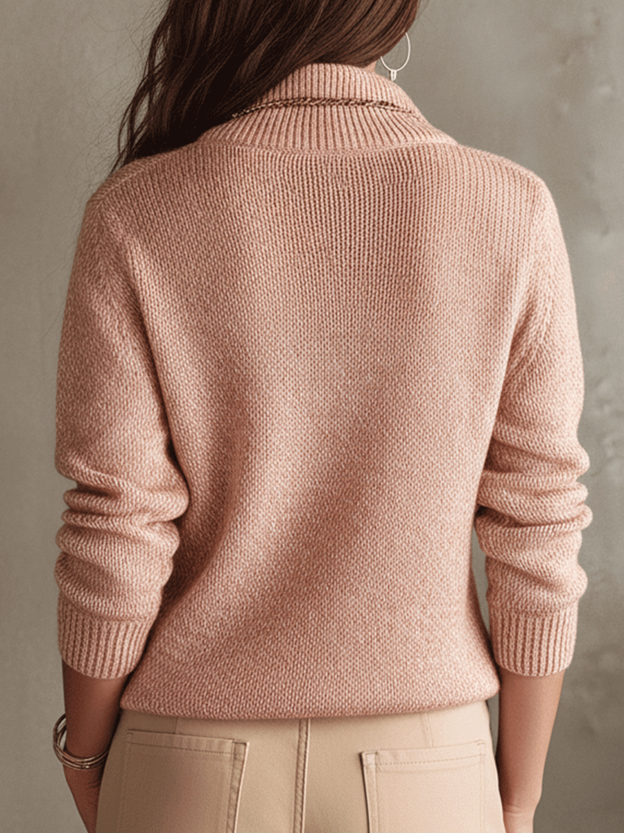 Relaxed Half-Zip Knit Pullover In Vintage Blush