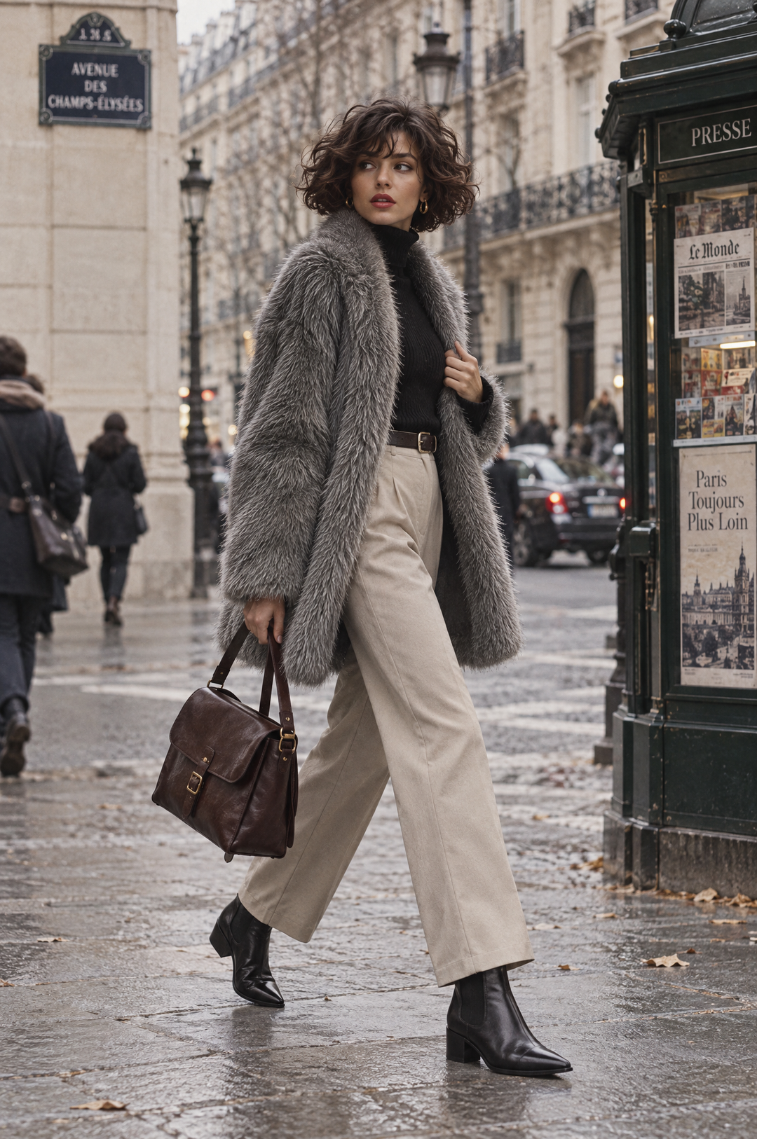 Quiet Luxury Straight-cut Faux Mink Fleece Lapel Mid-length Coat