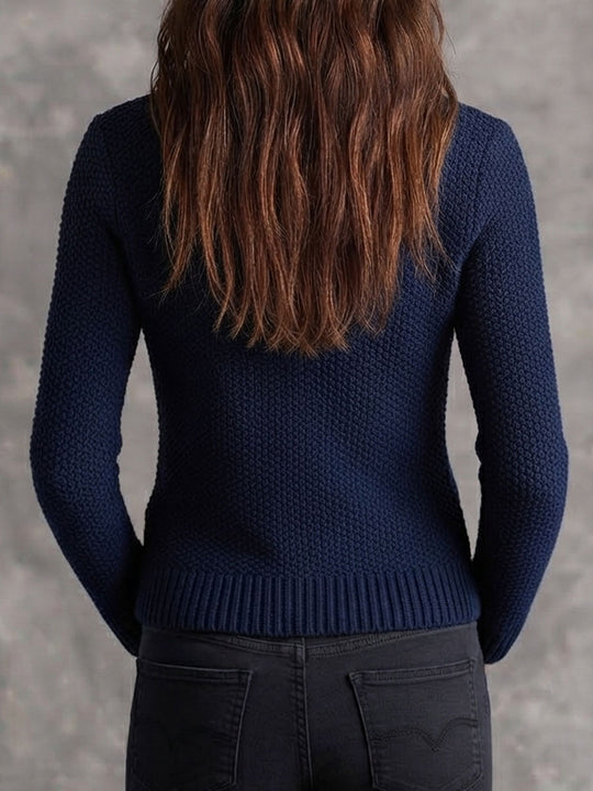Retro Textured Knit Double Zipper Moto Jacket With Contrast PU Leather Trim
