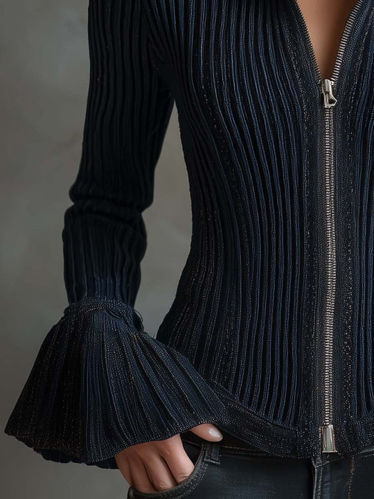 Midnight Sparkle Ribbed Knit Jacket