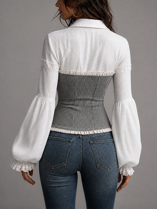 Faux Two-Piece Shirt And Ribbed Corset Top