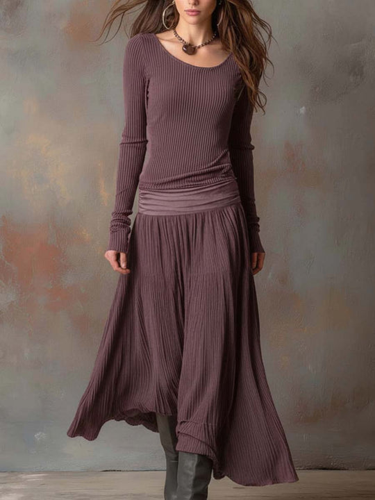 Vintage Ribbed Knit Maxi Dress In Charcoal Gray