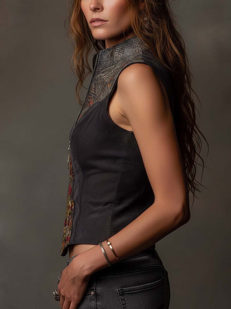 Bohemia Eco-Suede Patchwork Zip Vest