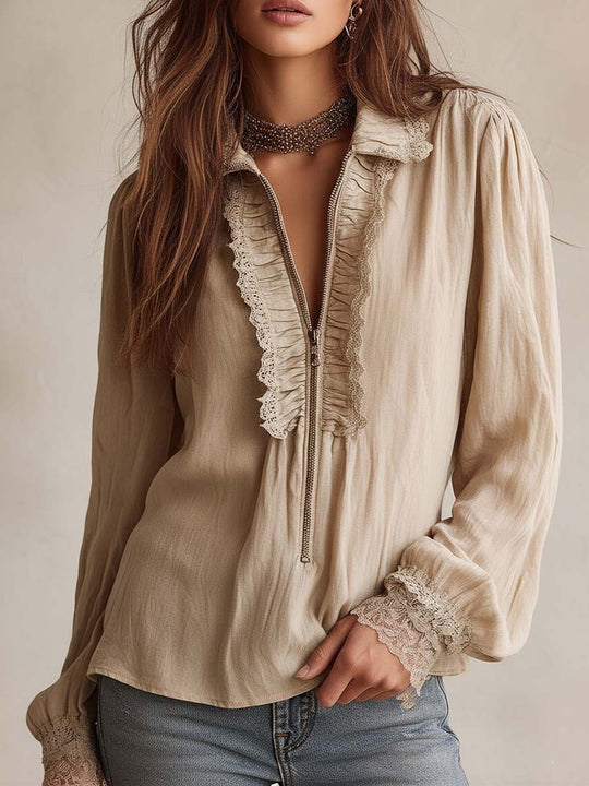 Victorian Ruffle Lace Zip Blouse