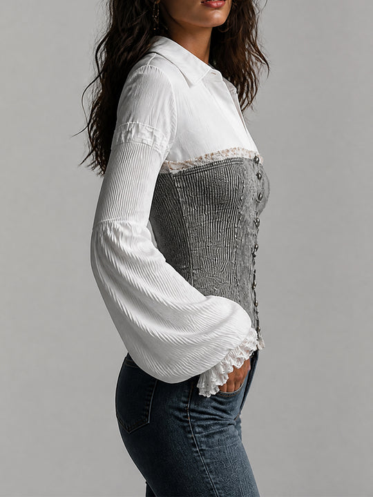 Faux Two-Piece Shirt And Ribbed Corset Top