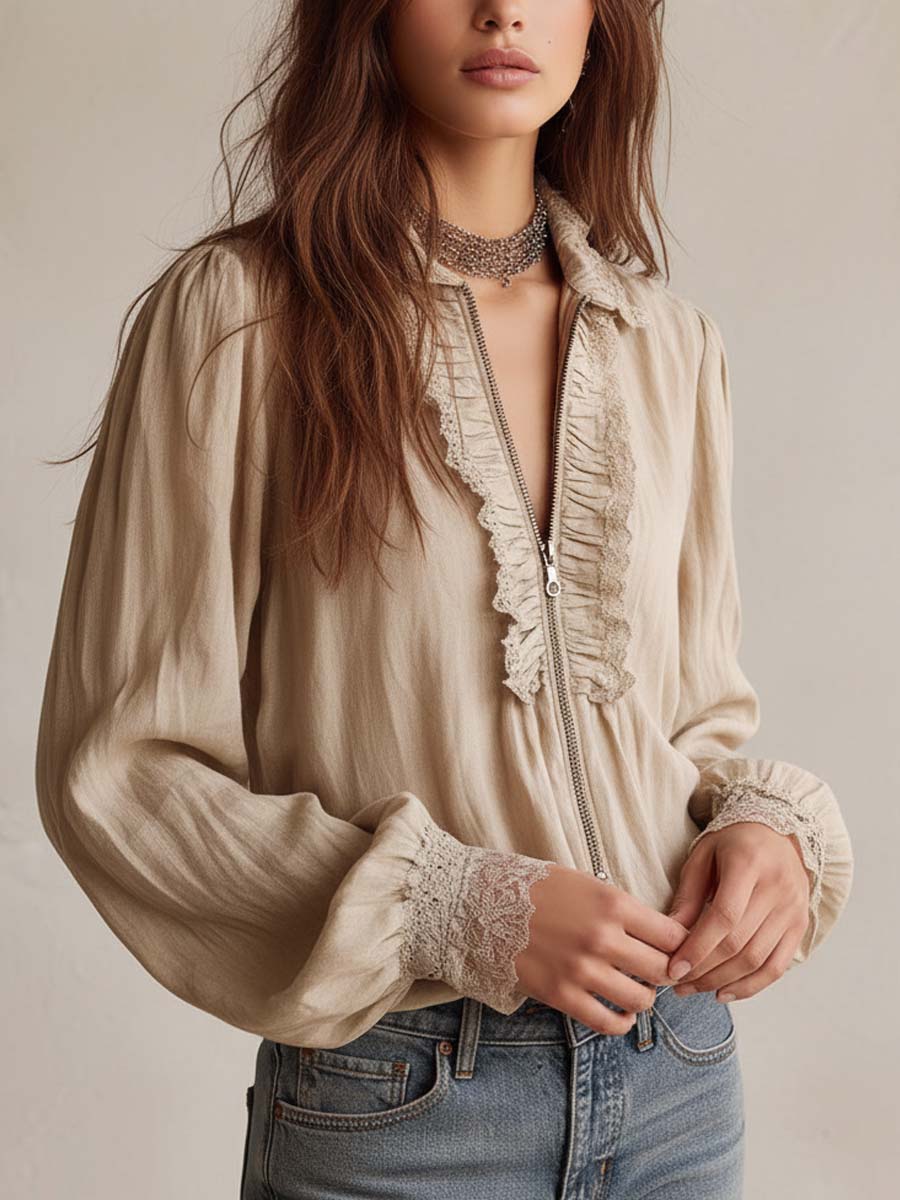 Victorian Ruffle Lace Zip Blouse