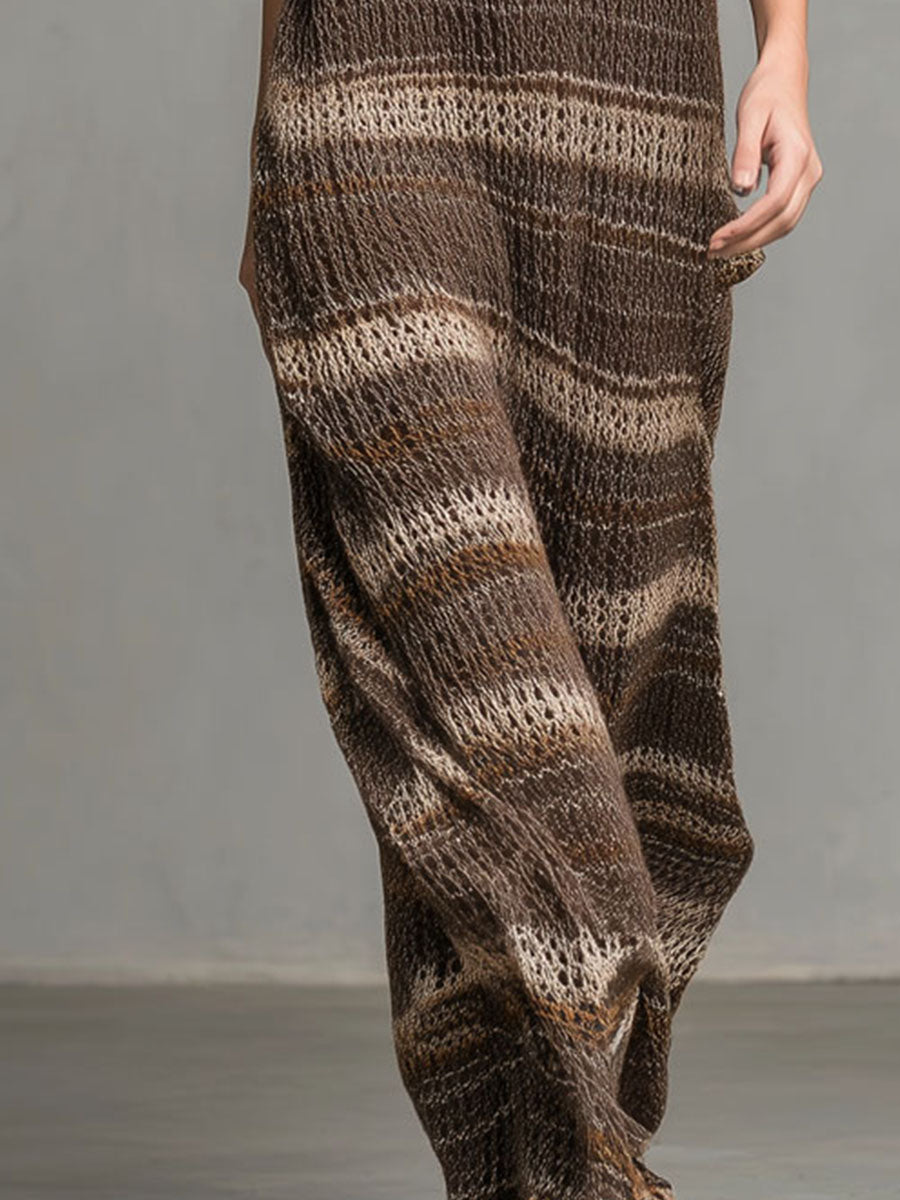 Relaxed Fit Earth Tone Striped Knit Maxi Dress