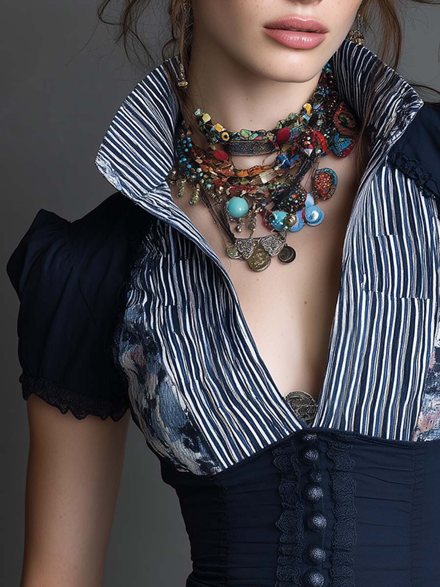 Vintage Bohemian Navy Corset Blouse