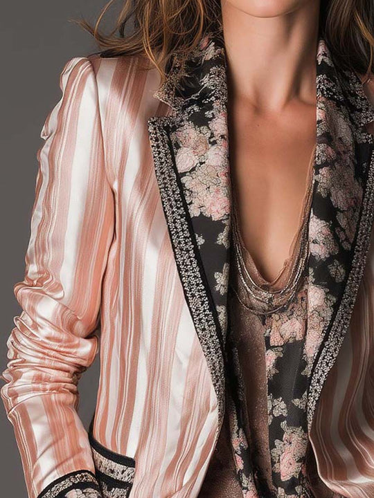 Bohemian Satin-Stripe Tailored Blazer
